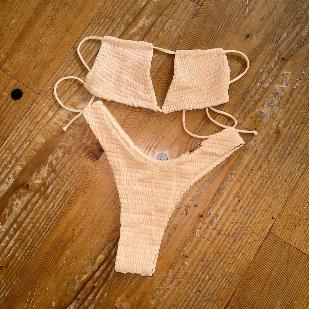 San Lorenzo Ribbed Bikini Set in Tan - Size Medium